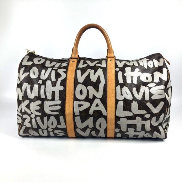 LOUIS VUITTON M92197 Monogram Graffiti Keepall50 Duffle Travel Bag Brown/White - Picture 1 of 13